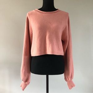 Women’s Lulus Pink Balloon sleeve cropped knit sweater size XS